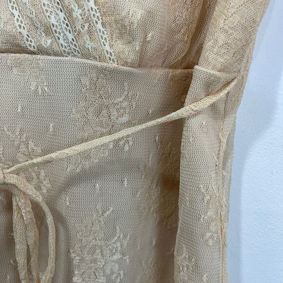 Xhilaration Lace Wrap Top Sheer Vintage Y2K Tie Blouse Beige Size S - Picture 6 of 8